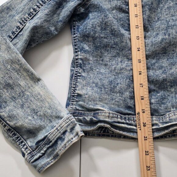 Suko Jeans Denim Jacket Women L Blue Acid Wash Floral Embroidery Stretch Y2K - Picture 8 of 16